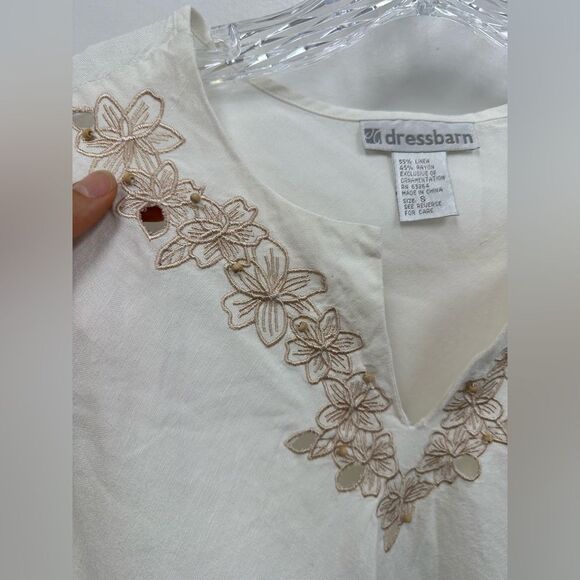 Vintage Y2K White Linen Sleeveless Floral Embroidered Tunic Top Size S - Picture 11 of 11